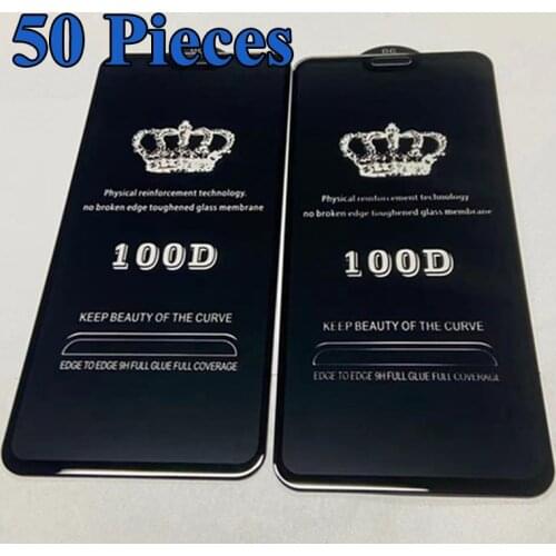 50pcs 100D Tempered Glass Full Glue Screen Protector For Samsung Galaxy S21 Plus S20 FE Note 20 A02 A12 A22 A32 A42 A52 A72 A82