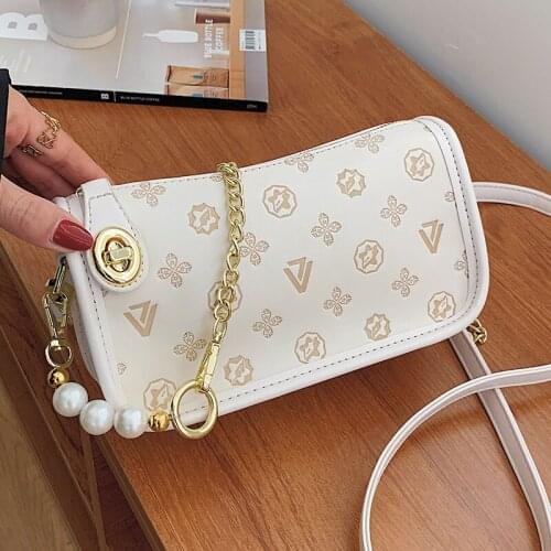 Small Chain Shoulder Bags for Women Cute Printing Crossbody Bag Pure Color Designer Ladies Handbags Popular Simple Messenger Bag