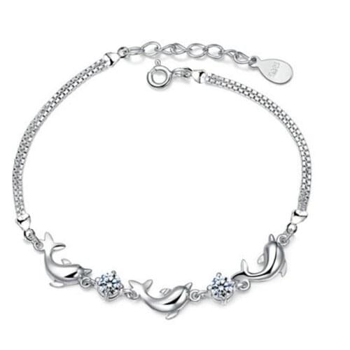 TJP Cute Dolphin Purple Crystal Female Bracelets Accessories Fashion Girl Silver 925 Bracelets Anklets Top Quality Lady Bijou
