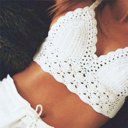 2021 New Crop Top Sexy Women Summer Backless Crochet Knit Beach Knitting Halter Cami Tank Crop Top