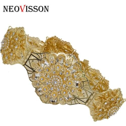 NEOVISSON Big Rhinestone Metal Waist Belt for Women Gilding Silver Color Algeria Caftan Waistband Customize Wedding Body Jewelry