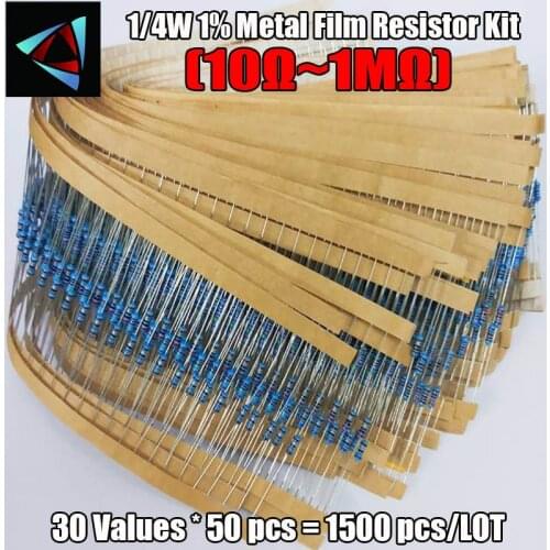 1500pcs 1% 1/4W 30 Values 10-1M Ohm 50pcs Each value Metal Film Resistor Assorted Kit