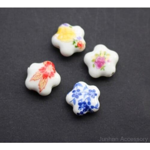 20Pieces 9.6mm*6.5mm Flower Shape Ceramic Beads Mix patterns for jewelry making 3613