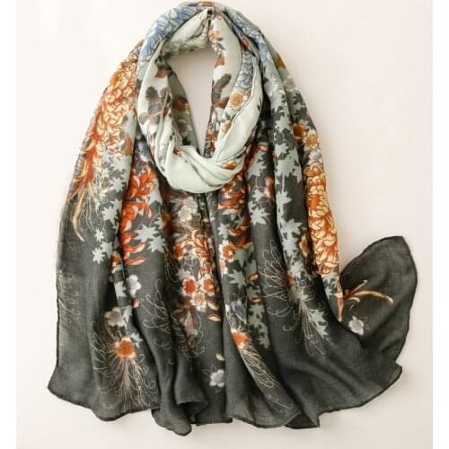 2021 Beautiful Big Ombre Flower Print Scarf Shawls Long Soft Cotton Beach Floral Scarves Hijab Wrap Free Shipping