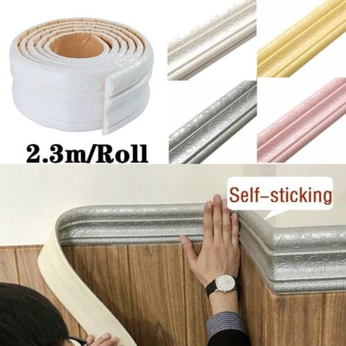 3D Waterproof Foam Wallpapers Borders Self Adhesive Wall Border Baseboard Stickers Wall Stickers for Living Room Bathroom Decor