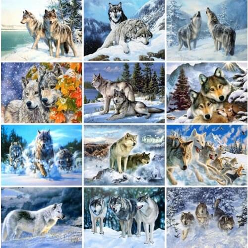 AZQSD Diamond Painting Wolf Winter 5d Diy Diamond Embroidery Animal Mosaic Full Square/Round Drill Handmade Gift Home Decor
