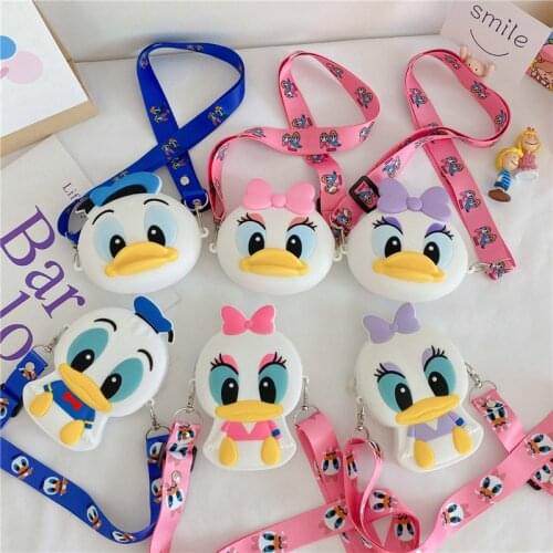 Disney Children Shoulder Bag Donald Duck Silicone Bag Coin Purse Cartoon Anime Figure Shoulder Bag Kids Mini KeyCase Toys Bag