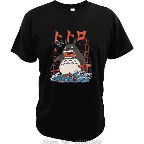 Totoro T Shirts My Neighbor Totoro Japanese Anime Movie Tees The Great Wave Of Kanagawa Men Cotton Tshirt