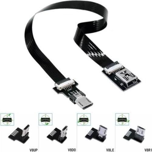 USB2.0 FPV Cable Mini USB Female to Micro USB Male Up & Down & Left & Right Angle 90 Degree FPC Tape Flat USB Adapter Cable