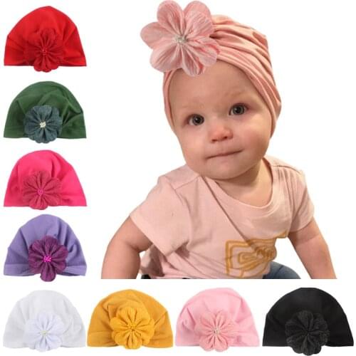 Kawaii Big Flower Hats for Child Autumn and Winter Handmade Knotted Indian Caps Cute Baby Accessories Christmas Gifts