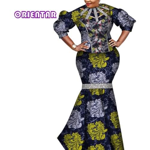 2 Pieces Set African Top and Skirt Set for Women Robe Africaine Femme Dashiki Party Outfit Lady Evening Gowns Large Size WY9219