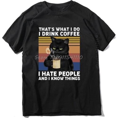 Summer T Shirt Funny Black Cat Thats What I Do I Drink Coffee I Hate People Vintage Men Cotton Tees Harajuku Streetwear