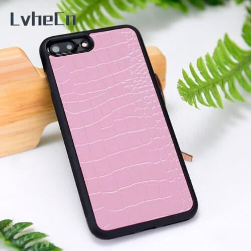 LvheCn Silicone Rubber Phone Case Cover for iPhone 6 6S 7 8 Plus X XS XR 11 12 Mini Pro Max Lilac Croc Skin Print