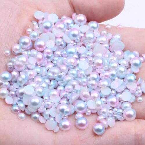 Small Pack 3mm 4mm 5mm 6mm RainBow Color Half Round Pearls Flatback Imitation Craft DIY Wedding Dresses DIY Nail Art Decorations