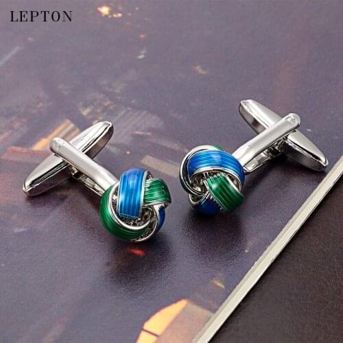 Fashion Metal Knot Cufflinks For Mens Lepton Blue & Green Knots Cuff links Men Groom French Shirt Cuffs Cufflink Button gemelos