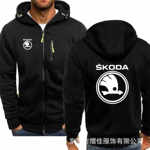 Spring Autumn Mens Hoodies SKODA Logo Casual HipHop Long Sleeve Hooded Sweatshirts Fashion Fleece riding Zipper Jacket Men Tops