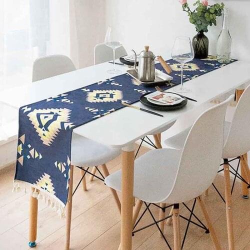 Table Runner Party Desk Decor Hot Insulation Modern Bohemia White Black Geometric Chenille Soft Waterproof Fabric Mat Home Decor