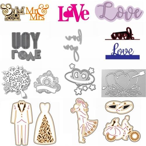 Dancing Couple Formal Dress Anniversary Gift Flowers Ring Bracelet Mr Mrs Love You Word Dies DIY Craft Embossing Template 2020