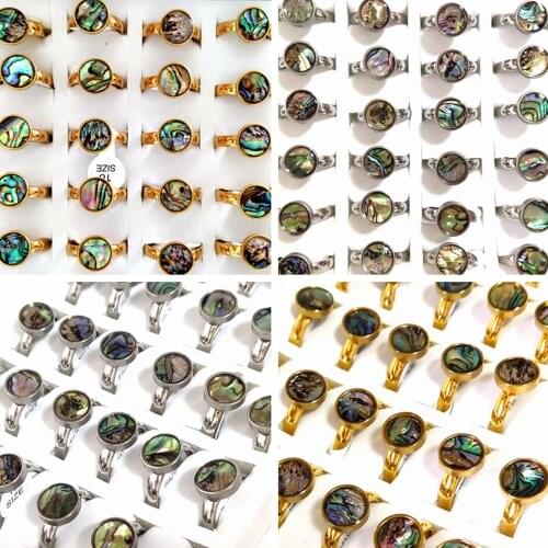 Wholesale Bulk 36pcs/lot Round Shell Stainless Steel Ring For Women 1.2cm Head Gold 4mm Comfort-fit Band Girls Charm Jewelry
