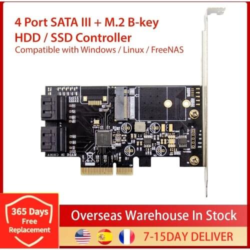 PCIE X4 To 4 Port SATA3.0 M.2 Key B Card High Speed SATAIII 6Gbps Expansion Card Support SSD 2230 2242 Linux Windows System