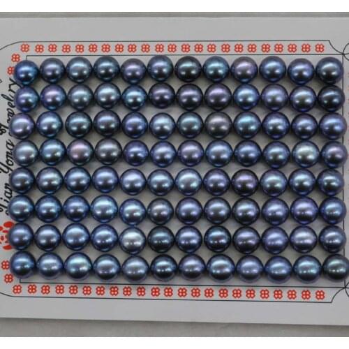 AAA 7mm peacock black half hole freshwater button pearl 1 card