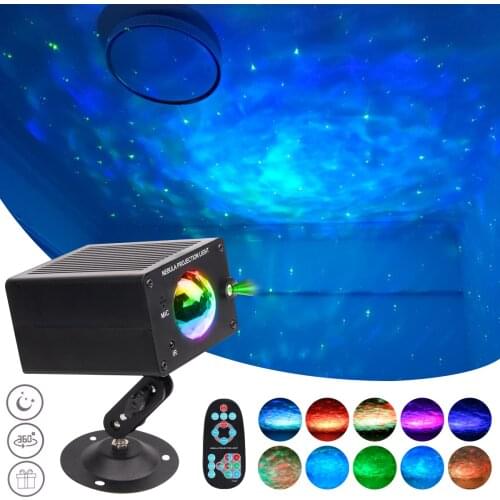 8 Colors Star Sky Night Projector Ocean Waving Light 360 Degree Rotation Remote Control Voice Control for Kids Gift Led Bedroom