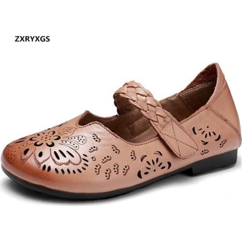 New summer Round head hole shoes Breathable comfortable sandals genuine leather sandals flat soft bottom women sandal shoes