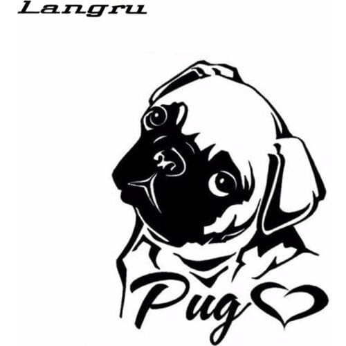Langru 11cm*14.3cm Creative Personality Lovely Animal I Love Eight Bar PUG Vinyl Decals Accessories Jdm