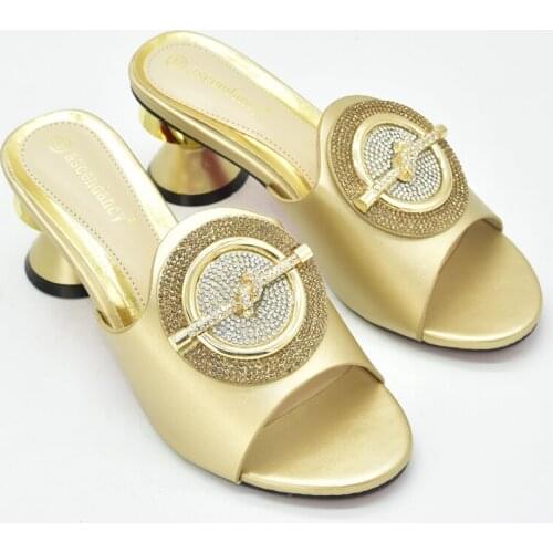 Closed Toe Heels Italian Shoes 7.5CM High Heels Slippers With Stone African Shoes For Women 2021 Pumps Shoes For Party 36-19