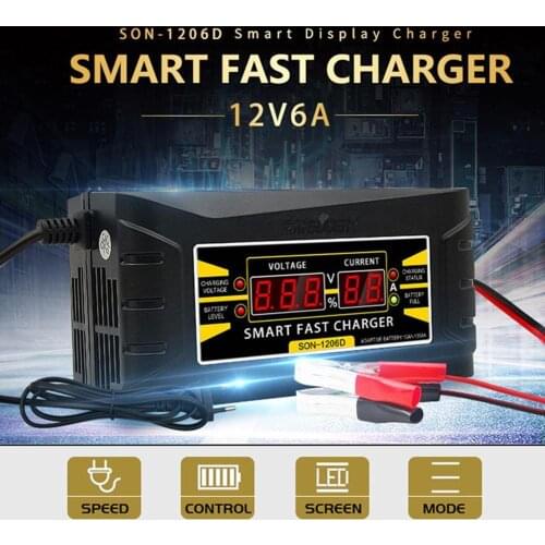 Car Battery Charger SON-1206D+Digital LCD Intelligent Fasts Lead-acid Battery Charger 12V 10A For Car Motorcycle