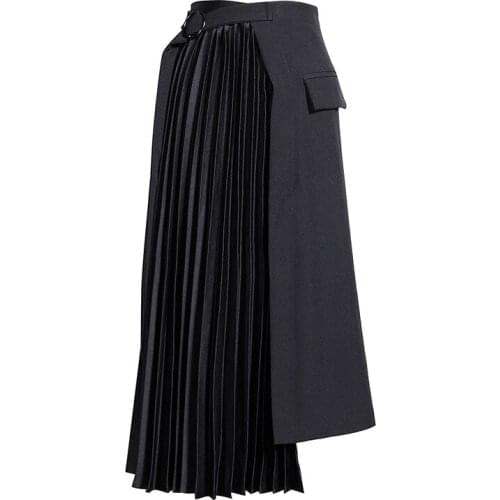 Fashion Elegant Irregular Midi Skirts Womens 2021 Spring Summer Vintage Draped High Waist Black Jupe Femme