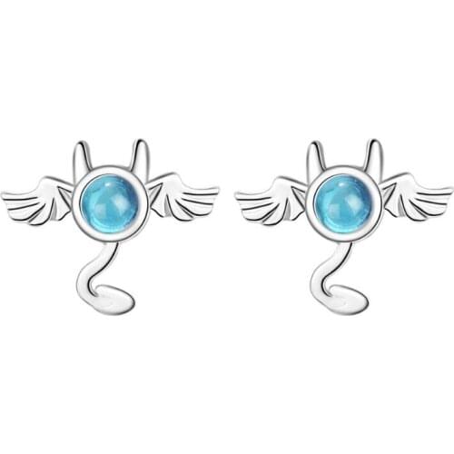 New Cute Blue Crystal Bat Stud Earrings For Women Trend Creative Party Gifts personality Jewelry SAE301