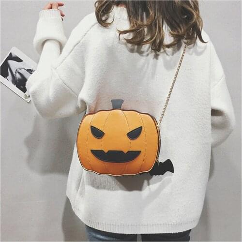 Women Halloween Shoulder Bags Pumpkin Shaped Messenger Bag Demon Casual Purse Girl Gift Bags Cartoon Crossbody Bags PU Leather