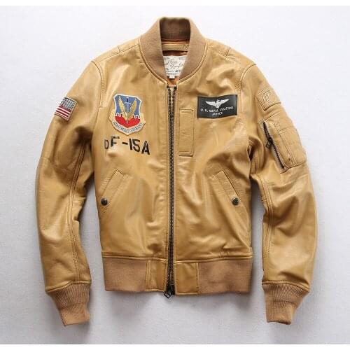 Flight Suit Sheepskin Leather Womens Factory Direct Sales Stand Collar Casual Yellow Baseball Uniform Leather Jacket