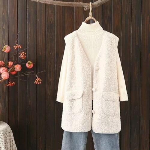 Womens vest autumn winter 2021 pocket Grain fleece Sleeveless jacket women oversize vest plus size Mid-length Waistcoat