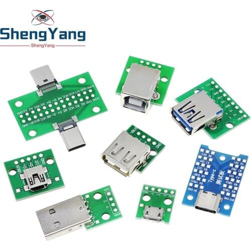 1PCS USB Male Connector / MINI MICRO USB to DIP Adapter female connector 2.54 Connector B Type-C USB2.0 3.0 Female PCB Converter