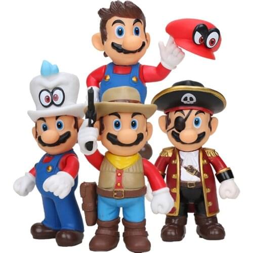 10-15cm Super Mario anime Cartoon Cappy Cap Cowboy Captain Pirate Cosplay Odyssey Action Figure Model toys for Kids XMAS Gifts