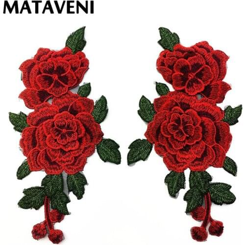 2Pcs Sew-on Patches For Clothing Embroidery National Style Rose Flower Patch For Apparel Bags DIY Accessories
