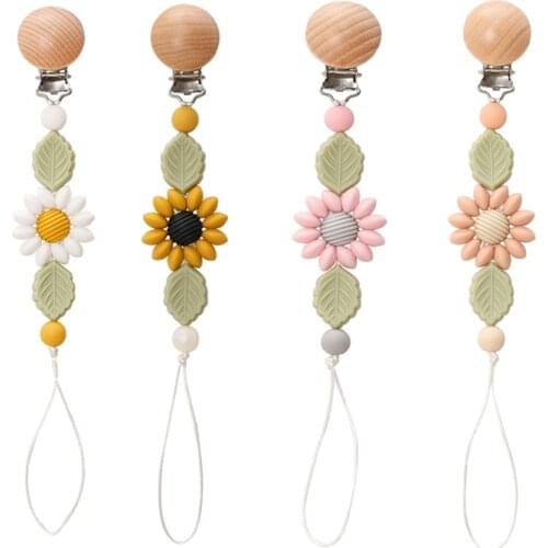 2021 New BPA Free Silicone Baby Pacifier Clips Cute Flowers Leaves Nursing Teething Pacifier Chain Holder Gift for Newborn