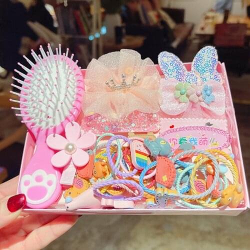 28 Piece hair clip set Cute Hair Accessories Girl headwear Bow Flower animal Hairpins hair band cartoon Elastic Headdress Gift