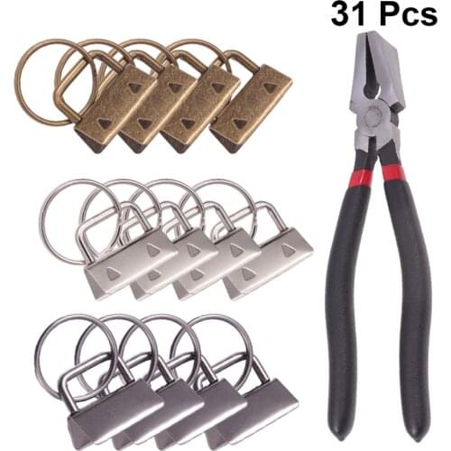 30pcs DIY Fabric Hardware Key Chain Fob Wristlet Hardware with Key Ring for Lanyard and 1Pc Tool Wrench