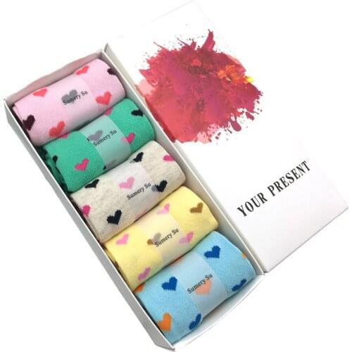 5 Pairs/Lot Cotton Socks Girls Heart Style Pattern Casual Comfortable Long Socks Women Ladies Brand Fashion Sweet Gift Hot Sale