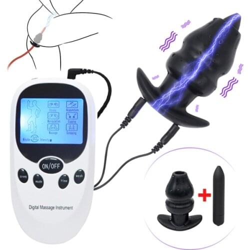 Electric Shock Hollow Anal Butt Plug Vibrator Electro Stimulation Prostate Massager Anal Dilator Vaginal Speculum Enema Sex Tool