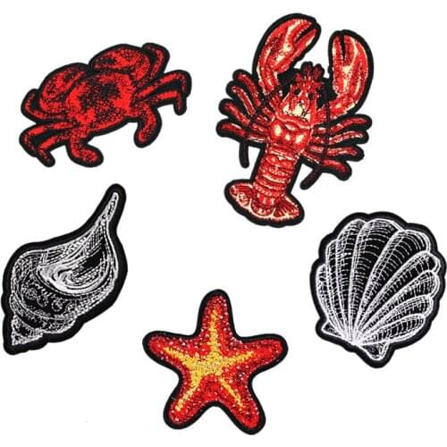 Lobster Marine Organism Applique Octopus Starfish Badge Embroidered Iron on Patches for Clothes Sticker Diy Repair Decoration
