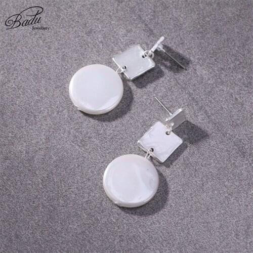 Badu White Simulated Pearl Dangle Drop Earrings for Women Baroque Vintage Big Geometry 2018 Fashion Jewelry for Halloween Party