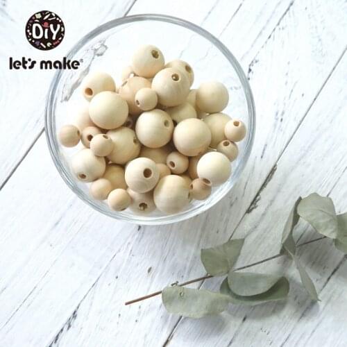 Lets Make 12mm-18mm Round Maple Wood Beads Safe Can Chew 500pc Unfinished DIY Accessories Baby Toys Wooden Teether Baby Teether