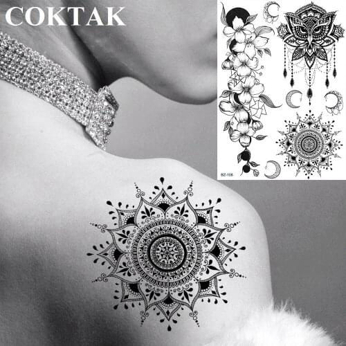 COKTAK Mandala Henna Flower Arm Tattoos For Girls Women Makeup Wedding India Lace Tattoos Temporary Stickers Fake Owl Tatoo