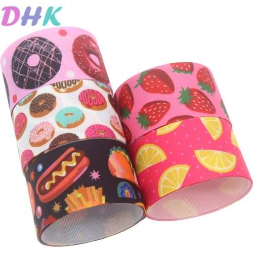 DHK 1.5'' 5yards cupcake hamburger fruit Printed Grosgrain Ribbon Accessory bows Headwear Decoration DIY Wholesale 38mm C1822