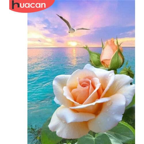 HUACAN Diamond Painting Full Round Square Landscape Seaside 5D DIY Diamond Embroidery Sale Flower Rose Mosaic Decortion