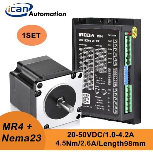 ICAN Nema23 Stepper Motor Set 57H2P9850A4 2.6Nm 4.5A Stepper Controller MR4 1.0-4.2A 20-50VDC Set For Cnc Machine Engraving